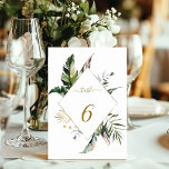 Tropische Waterverf Foliage Gold Lijst Weddenschap Kaart<br><div class="desc">Deze trouwtafel nummerkaart is voorzien van waterverf groen tropisch gebladerte,  palmboomblad,  bananenblad met een gouden diamantvormig lijst. Het is perfect voor een strand,  zomer of bestemming bruiloft. >>> Bekijk het hele collectie >>> https://www.zazzle.com/collections/tropical_foliage_gold_collection-119316977990783186</div>