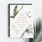 Tropische Waterverf Foliage Gold Lijst Weddenschap Save The Date