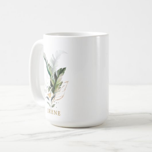 Tropische Waterverf Foliage Gold Script Koffiemok (Voorkant links)