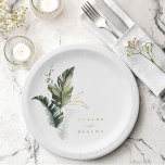 Tropische Waterverf Foliage Gold Wedding Papieren Bordje<br><div class="desc">Dit bruiloft papieren bord is voorzien van waterverf groen tropisch gebladerte met gouden bladeren accenten. Het is perfect voor een strand of bestemming bruiloft. De achtergrondkleur kan worden veranderd. >>> Bekijk het hele collectie >>> https://www.zazzle.com/collections/tropical_foliage_gold_collection-119316977990783186</div>