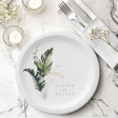 Tropische Waterverf Foliage Gold Wedding Papieren Bordje