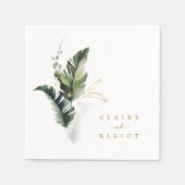 Tropische Waterverf Foliage Gold Wedding Servet (Voorkant)