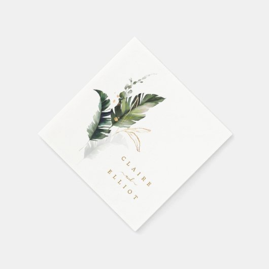 Tropische Waterverf Foliage Gold Wedding Servet (Hoek)