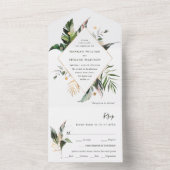 Tropische Waterverf Foliage Green Wedding All In One Uitnodiging (Binnen)