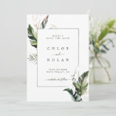 Tropische Waterverf Foliage Green Wedding Save The Date (Staand voorkant)