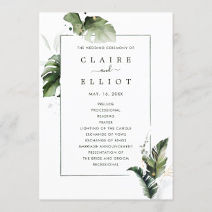 Tropische Waterverf Foliage Trouwceremonie Programmakaart