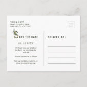 Tropische Waterverf Foliage Weddenschap Bewaar de  Aankondigingskaart (Achterkant)