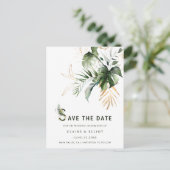Tropische Waterverf Foliage Weddenschap Bewaar de  Aankondigingskaart (Staand voorkant)
