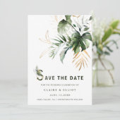 Tropische Waterverf Foliage Weddenschap Bewaar de  Save The Date (Staand voorkant)