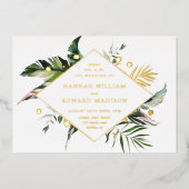 Tropische Waterverf Foliage Weddenschap Gold Folie Uitnodiging (Voorkant)