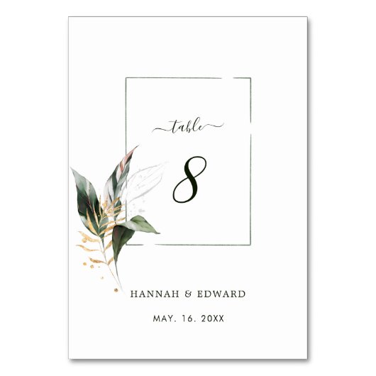 Tropische Waterverf Foliage Weddenschap Kaart (Voorkant)