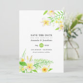 Tropische Waterverf Frangipani Floral Wedding Save The Date (Staand voorkant)