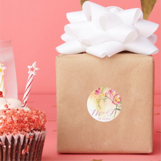 Tropische Waterverf Freesia Ronde Sticker (Feest)