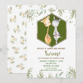 Tropische Waterverf Giraffe en Zebra Baby shower Kaart (Voorkant / Achterkant)