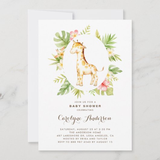 Tropische Waterverf Giraffe Summer Baby shower Kaart (Voorkant)