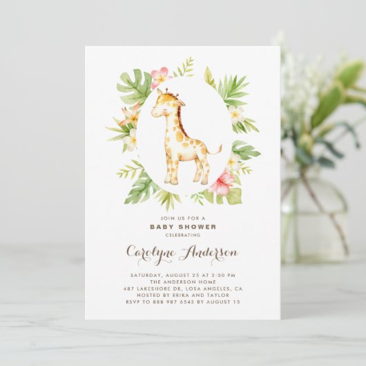 Tropische Waterverf Giraffe Summer Baby shower Kaart (Staand voorkant)