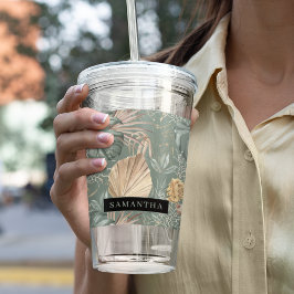 Tropische Waterverf Gold en groen lederen patroon Acryl Drinkbeker