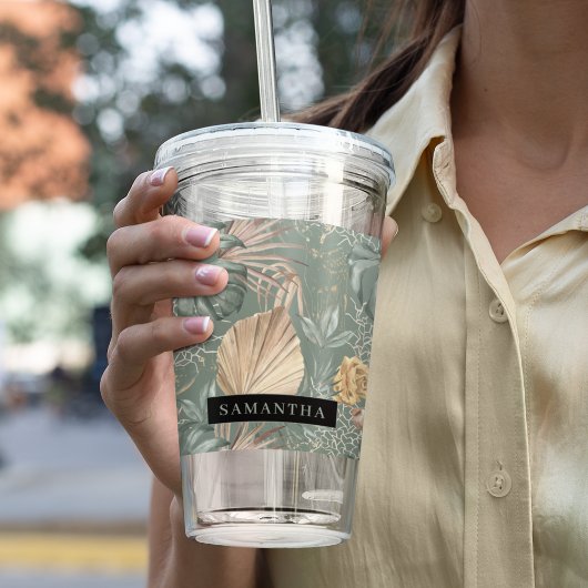 Tropische Waterverf Gold en groen lederen patroon Acryl Drinkbeker