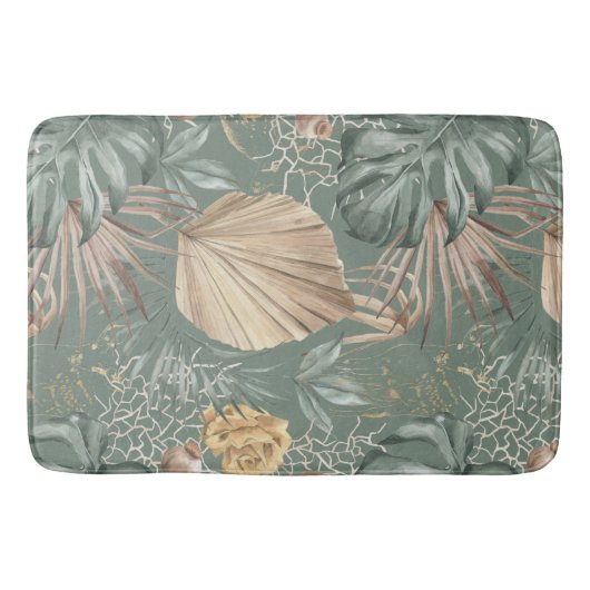 Tropische Waterverf Gold en groen lederen patroon Badmat (Voorkant)