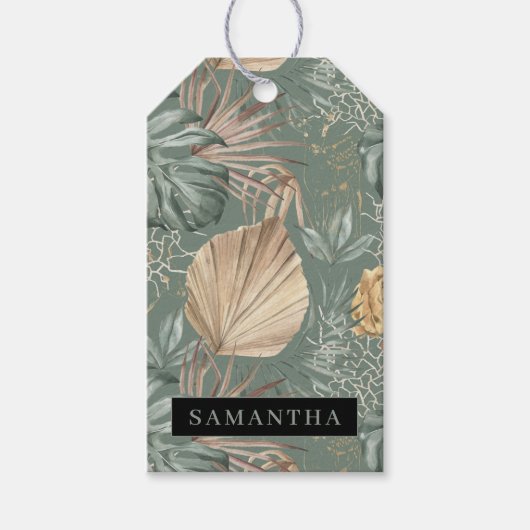 Tropische Waterverf Gold en groen lederen patroon Cadeaulabel (Voorkant)