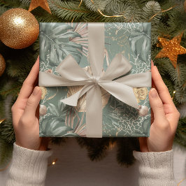 Tropische Waterverf Gold en groen lederen patroon Cadeaupapier