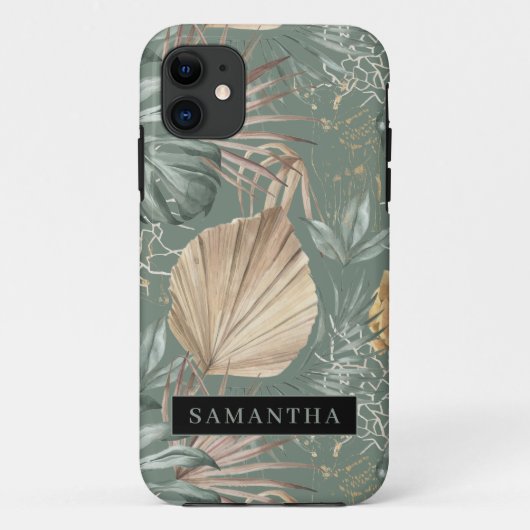 Tropische Waterverf Gold en groen lederen patroon Case-Mate iPhone Case (Achterkant)