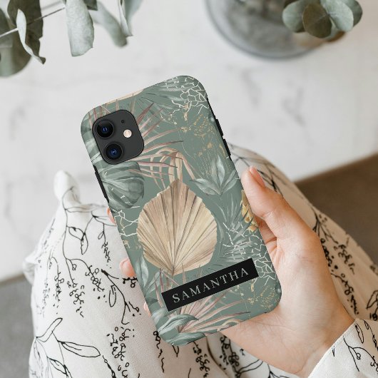 Tropische Waterverf Gold en groen lederen patroon Case-Mate iPhone Case