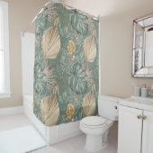Tropische Waterverf Gold en groen lederen patroon Douchegordijn (In situ)