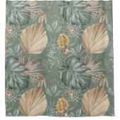 Tropische Waterverf Gold en groen lederen patroon Douchegordijn (Voorkant)