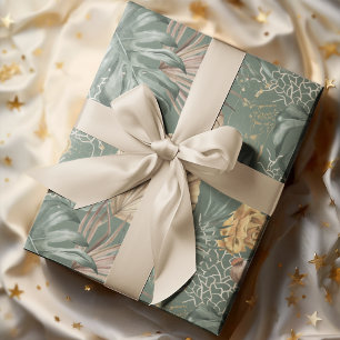 Tropische Waterverf Gold en groen lederen patroon Inpakpapier Vel