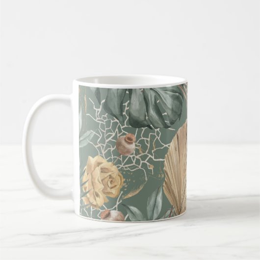 Tropische Waterverf Gold en groen lederen patroon Koffiemok (Links)