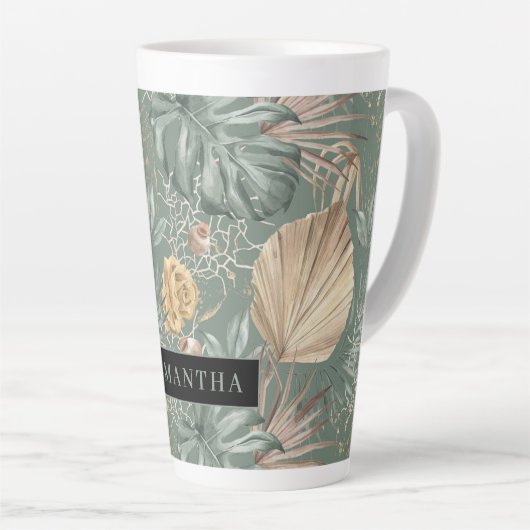 Tropische Waterverf Gold en groen lederen patroon Latte Mok (Rechterhoek)