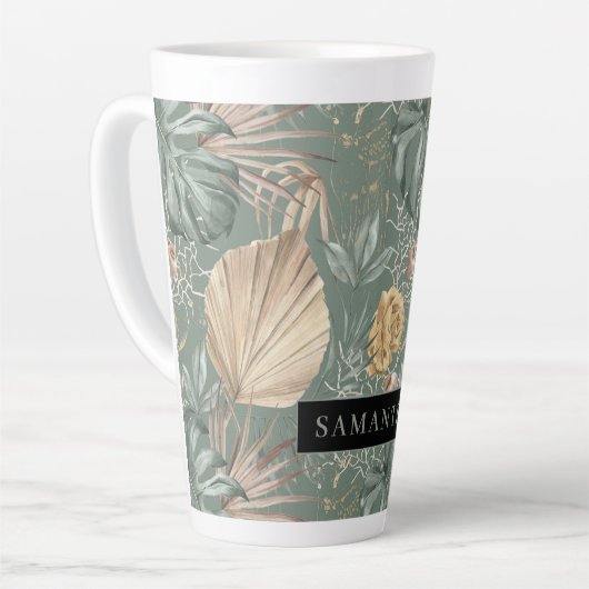 Tropische Waterverf Gold en groen lederen patroon Latte Mok (Linkerhoek)