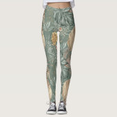 Tropische Waterverf Gold en groen lederen patroon Leggings (Voorkant)