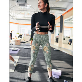 Tropische Waterverf Gold en groen lederen patroon Leggings