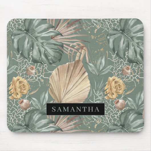 Tropische Waterverf Gold en groen lederen patroon Muismat (Voorkant)