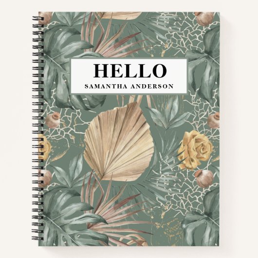 Tropische Waterverf Gold en groen lederen patroon Notitieboek (Voorkant)