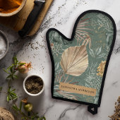 Tropische Waterverf Gold en groen lederen patroon Ovenwant & Pannenlap Set