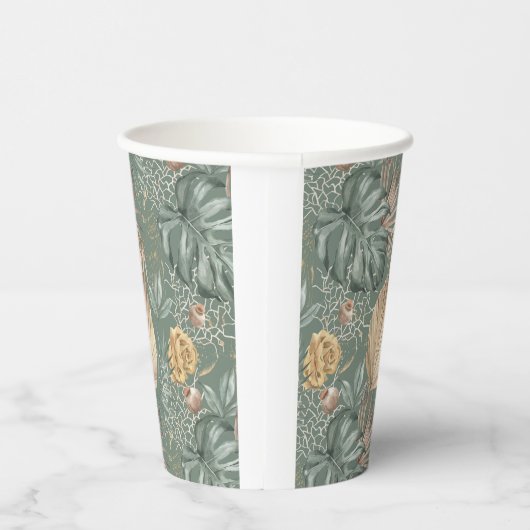 Tropische Waterverf Gold en groen lederen patroon Papieren Bekers (Rechts)