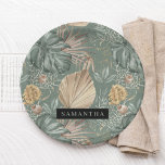 Tropische Waterverf Gold en groen lederen patroon Papieren Bordje<br><div class="desc">Tropische Waterverf Gold en groen lederen patroon</div>
