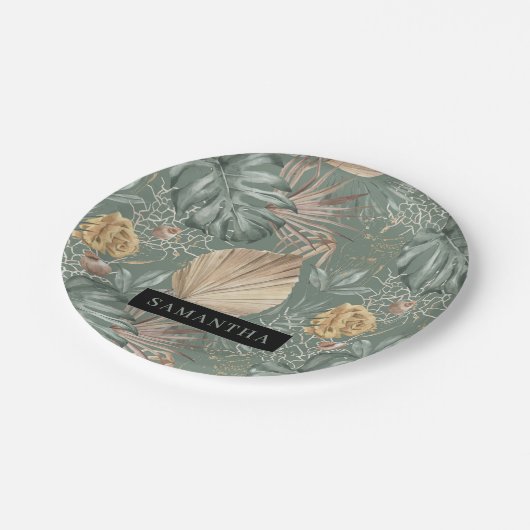 Tropische Waterverf Gold en groen lederen patroon Papieren Bordje (Gekanteld)