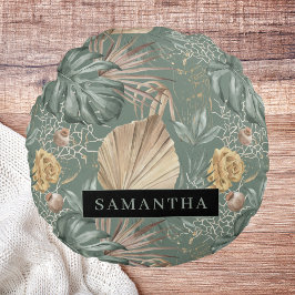 Tropische Waterverf Gold en groen lederen patroon Rond Kussen