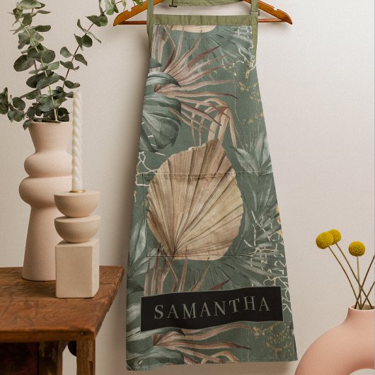 Tropische Waterverf Gold en groen lederen patroon Schort