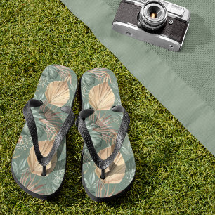 Tropische Waterverf Gold en groen lederen patroon Teenslippers