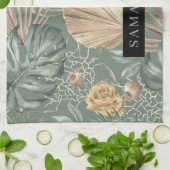 Tropische Waterverf Gold en groen lederen patroon Theedoek (Gevouwen)