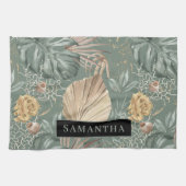Tropische Waterverf Gold en groen lederen patroon Theedoek (Horizontaal)