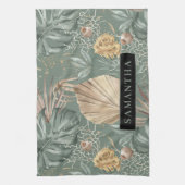 Tropische Waterverf Gold en groen lederen patroon Theedoek (Verticaal)