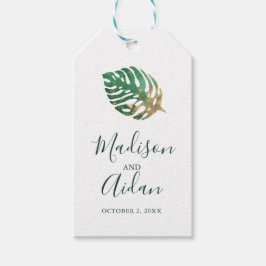 Tropische Waterverf Gold Leaf Wedding Favor Cadeaulabel