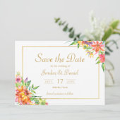 Tropische Waterverf Gold Lijst Weddenschap Save The Date (Staand voorkant)