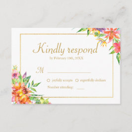 Tropische Waterverf Gold Lijst Wedding RSVP